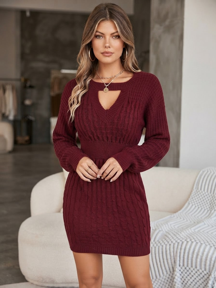 Robe Pull Torsadée Bordeaux — Découpe Cœur