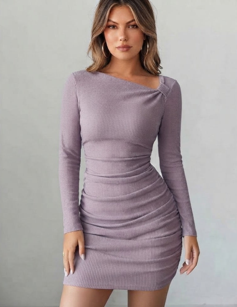 Robe Asymétrique Côtelée — Une Épaule