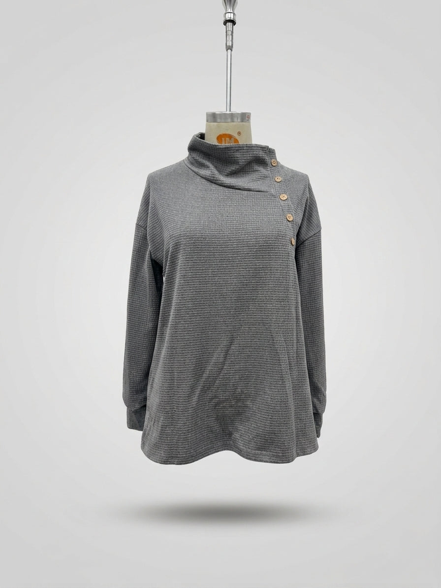 Pull Col Montant Asymétrique à Boutons – Douceur Casual Chic
