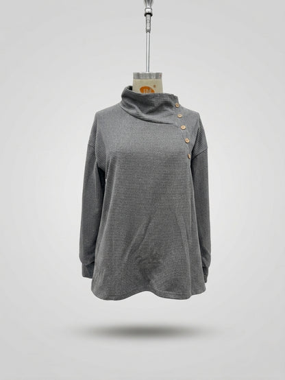 Pull Col Montant Asymétrique à Boutons – Douceur Casual Chic